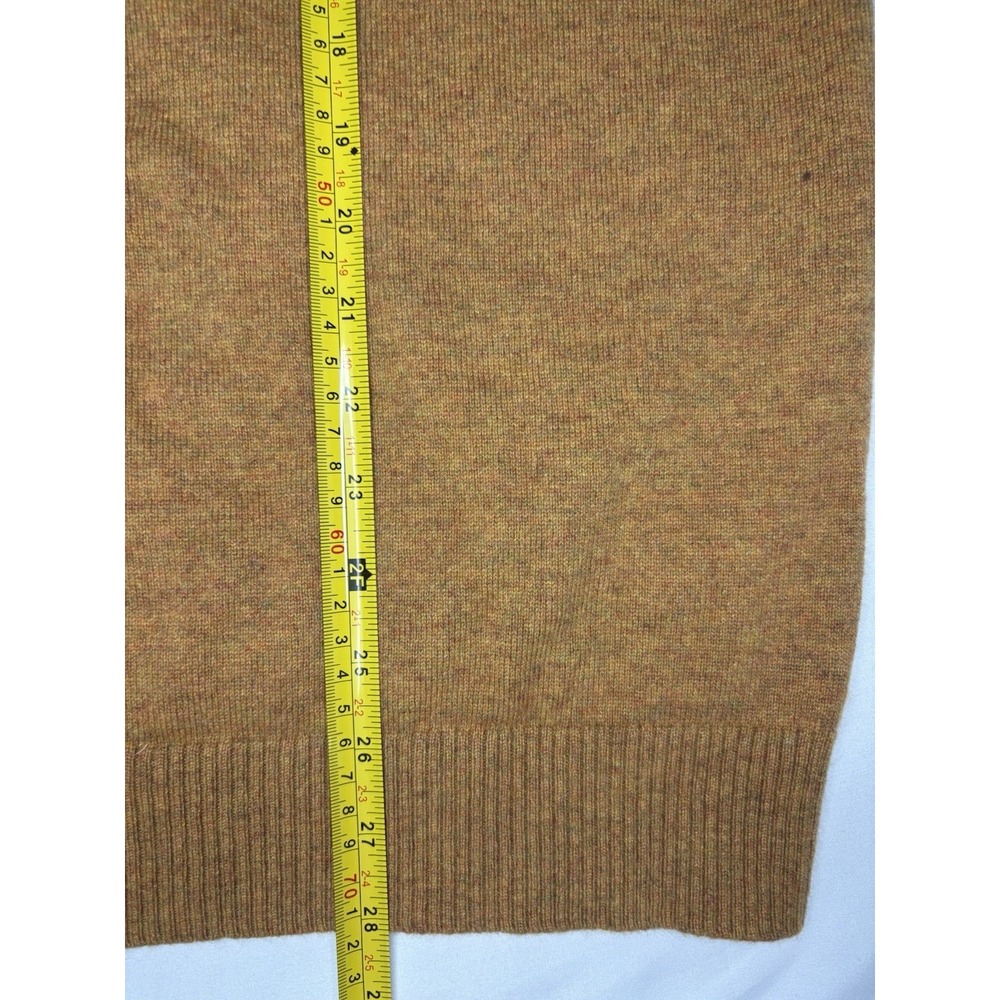 LANDS END 100% Cashmere Sweater Mens Large 42-44 Long Sleeve V-Neck Yellow Brown - Picture 4 of 6